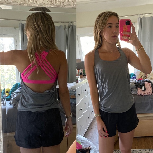 lululemon athletica Tops - Lululemon Hot Pink & Grey Cross back tank